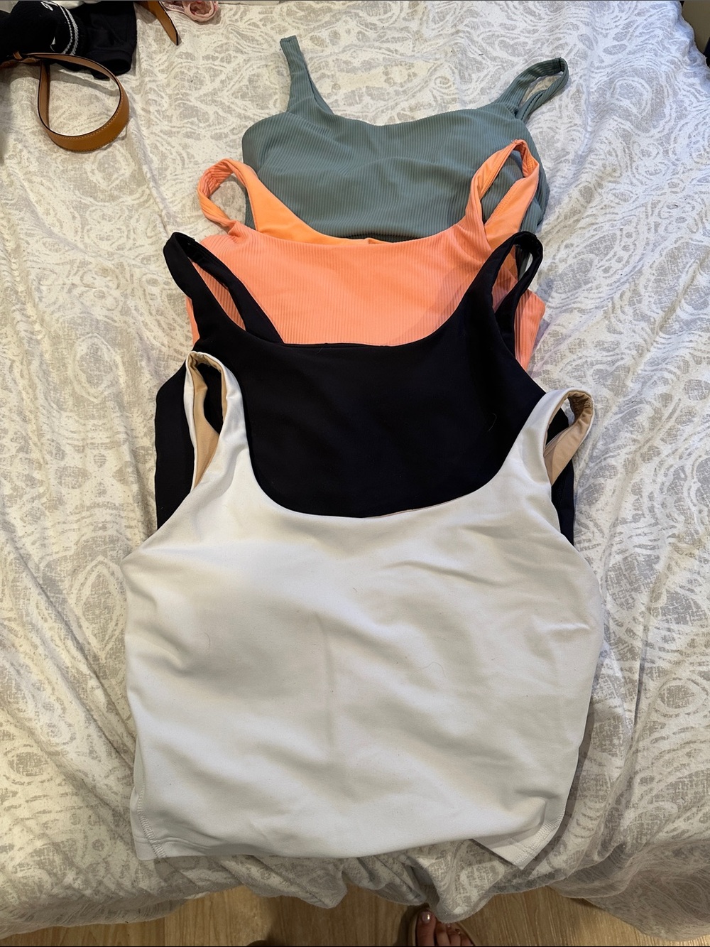 Old Navy Ribbed Scoop Crop Tanks - Sage, Peach, Black, White